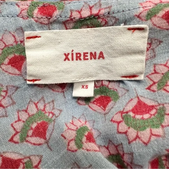 XIRENA Myrah Maxi Dress SZ XS Light Blue Red Lightweight Gauzy Boho GUC